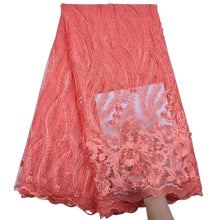 Cargar imagen en el visor de la galería, Floral Embroidered Beaded Tulle Lace 13003-Light Coral
