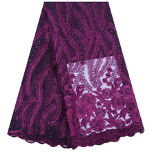 Charger l&#39;image dans la galerie, Floral Embroidered Beaded Tulle Lace 13004-Plum
