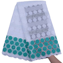 Load image into Gallery viewer, Circle Pattern Swiss Voile Fabric 17603-White and Medium Turquoise
