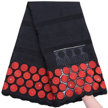 Load image into Gallery viewer, Circle Pattern Swiss Voile Fabric 17608-Black and Red
