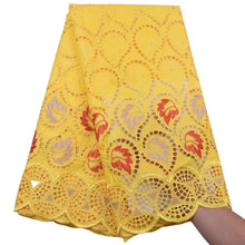 Cargar imagen en el visor de la galería, Leaf Embroidery Bazin Fabric 19502-Yellow
