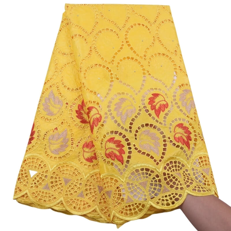 Leaf Embroidery Bazin Fabric 19502-Yellow