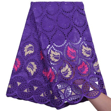 Cargar imagen en el visor de la galería, Leaf Embroidery Bazin Fabric 19503-Dark Purple
