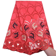 Cargar imagen en el visor de la galería, Leaf Embroidery Bazin Fabric 19504-Red
