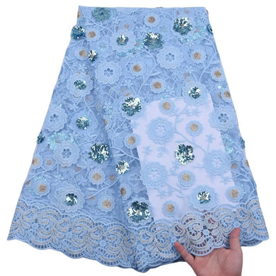 Baby Blue Sequin Lace Fabric 