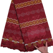 Cargar imagen en el visor de la galería, Wine Red Embroidery Swiss Voile Cotton Fabric
